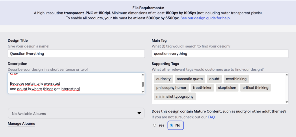Writing the product description for my print on demand experiment. Work in progress.
